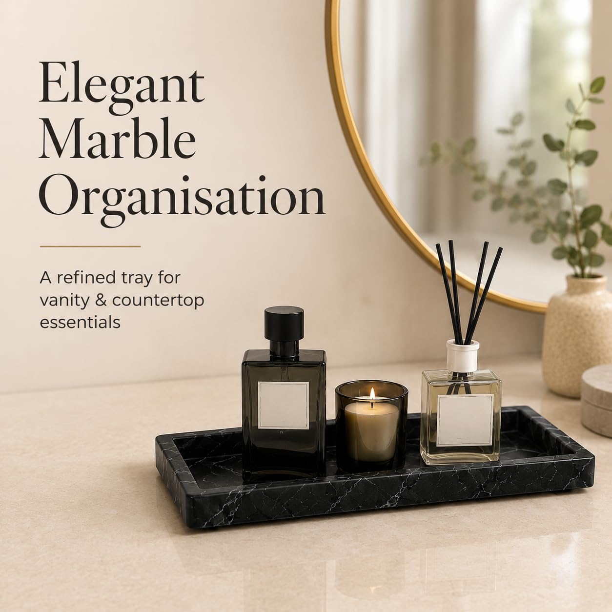 Flexible Silicone Marble Tray for Bathroom & Vanity Countertops - Rectangular Storage Organiser for Perfumes, Cosmetics, Jewellery