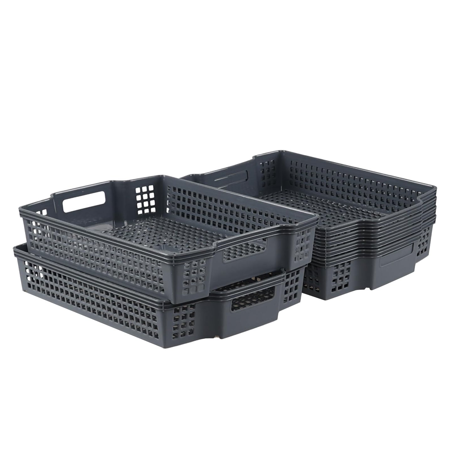 Eudokky 6 Packs Stackable Storage Baskets, Grey Plastic Storage Tray
