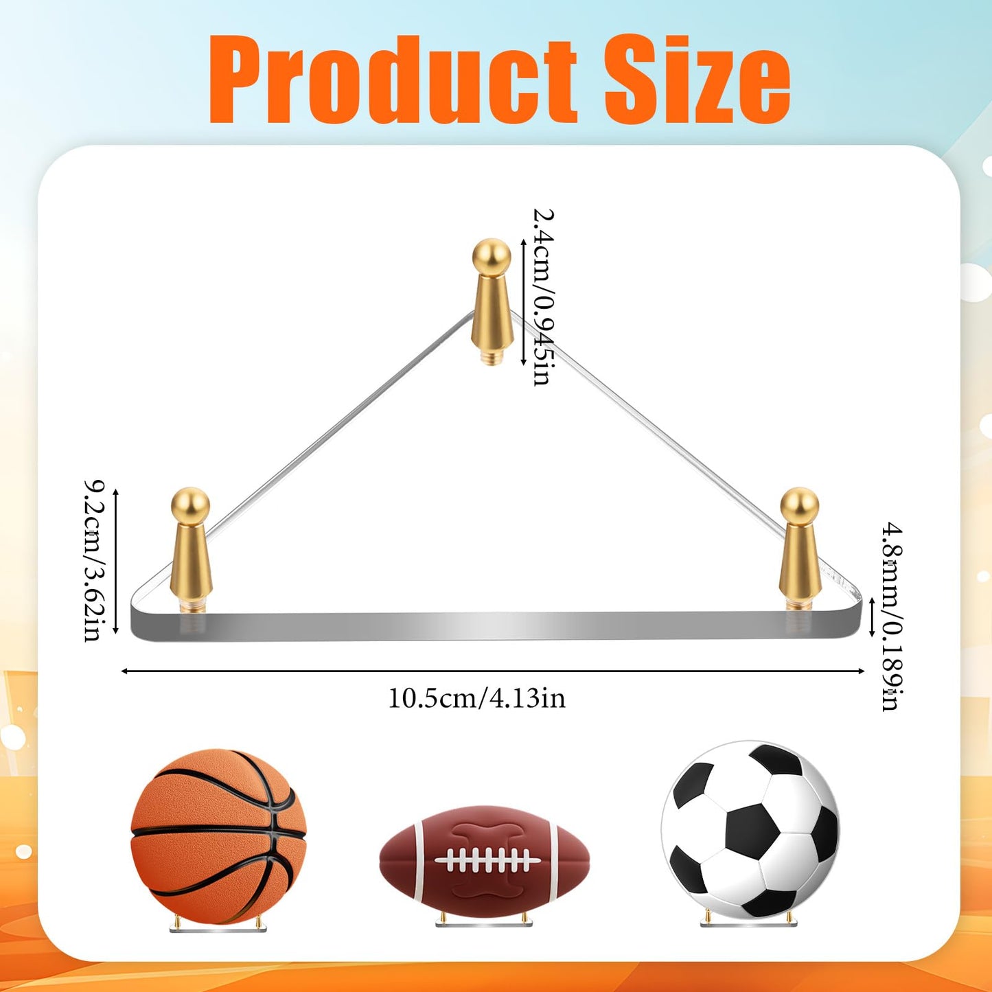Larrel Basketball Stand Display, Stable Soccer Ball Stand with Feet Triangular Ball Holder for Displaying Sports Memorabilia, Basketball