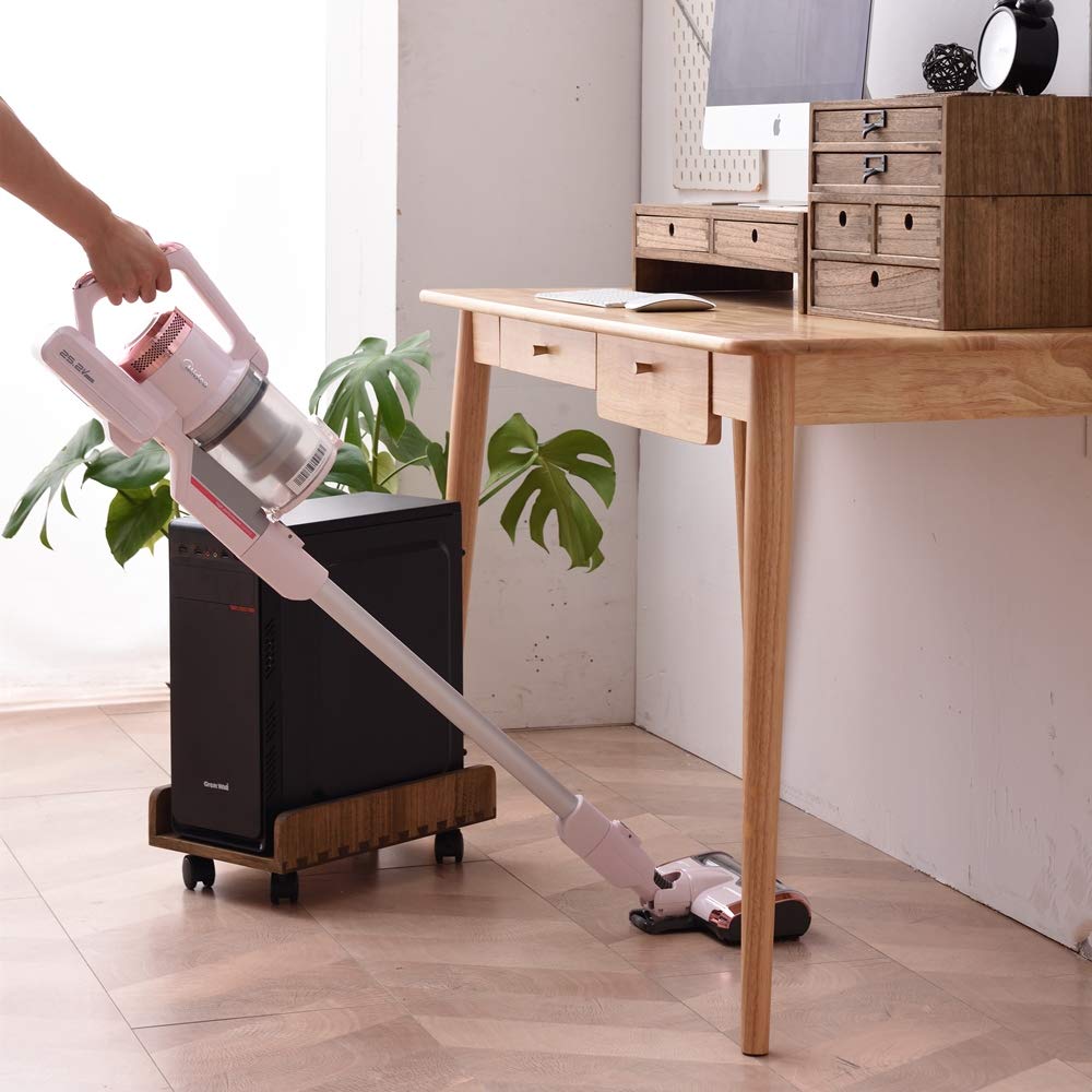 KIRIGEN Wooden CPU Stand PC Cart for ATX Tower, Adjustable Computer Tower Stand with Locking Caster Wheels, Solid Wood Mobile Desktop Case Holder