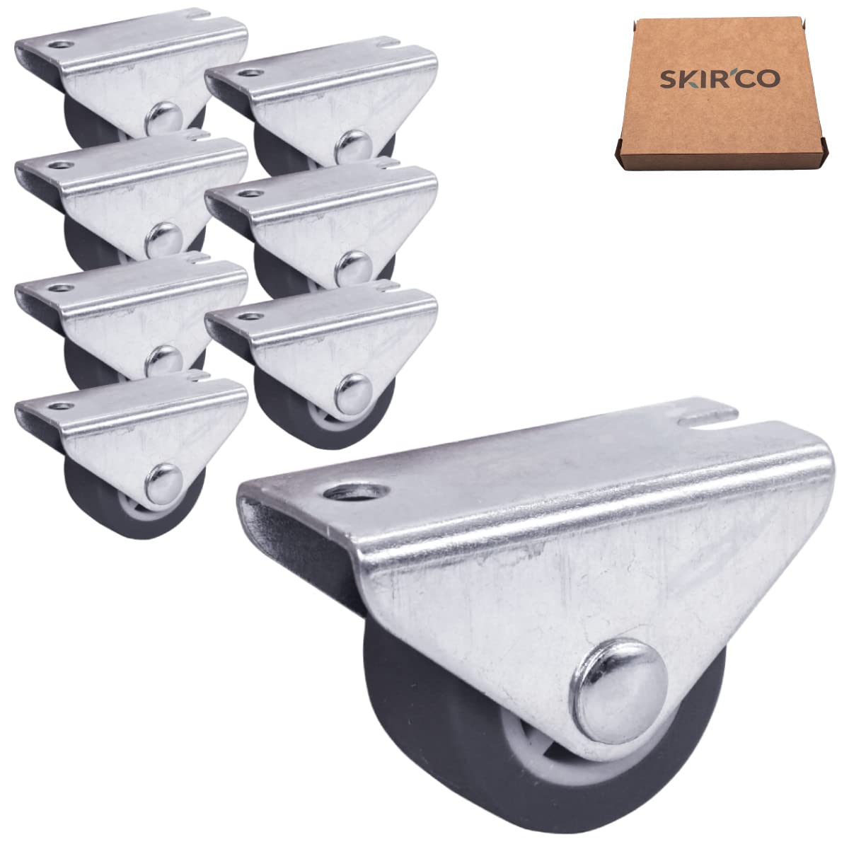 SKIR'CO (8 pcs) Small 25 mm Rubber Wheels, Furniture Castors, Fixed Casters, One-Way Direction, Non-Swivel