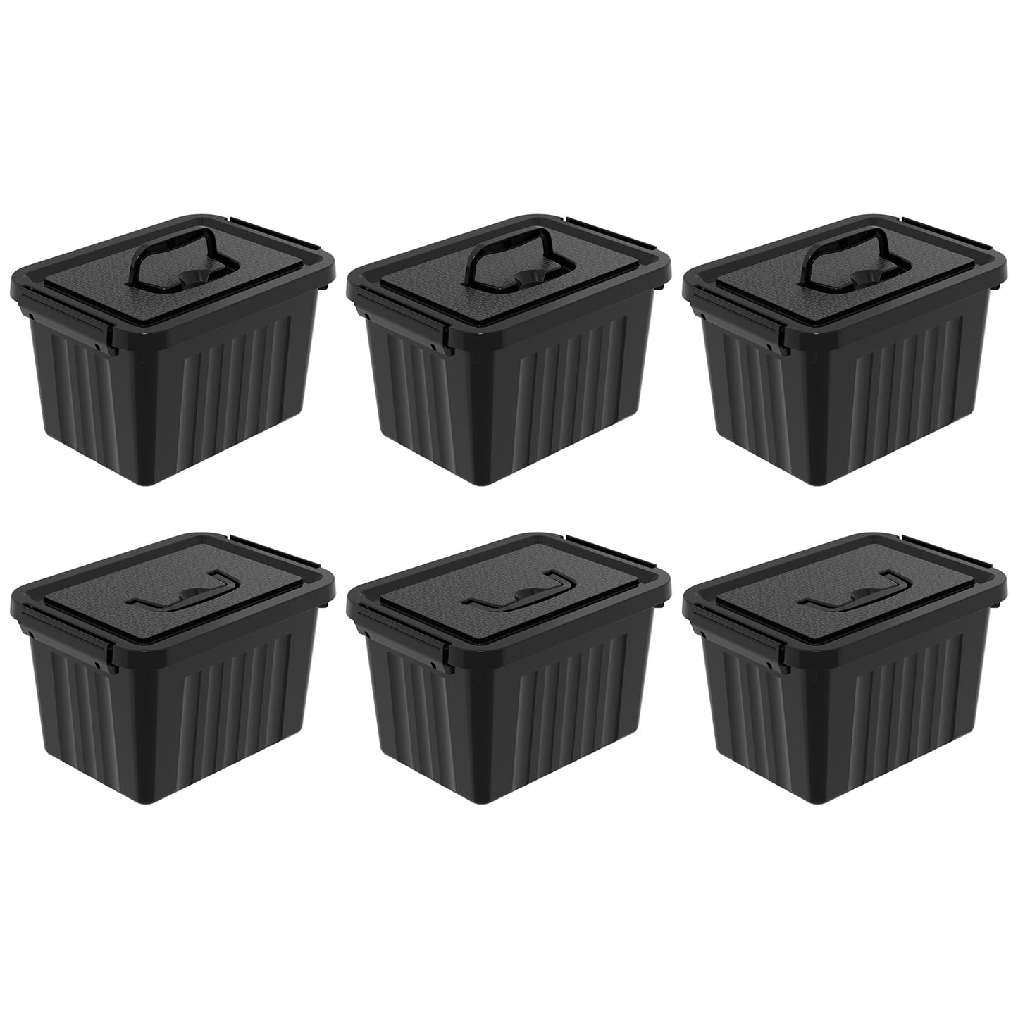 Ikando 6 Packs 6L Black Storage Boxes with Lids, 27 x 19.3 x 16cm