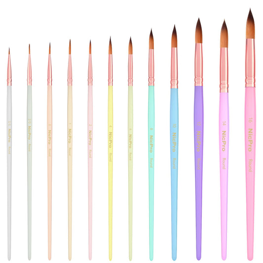 Nicpro 12pcs Watercolour Paint Brushes, Aesthetic Pastel Round Pointed Tip Paint Brush Set, Professional Soft Synthetic Squirrel Paint Brushes, Artist