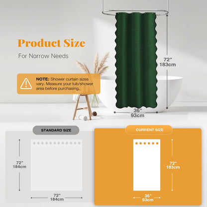 BTTN Narrow Scalloped Shower Curtain, Waterproof, 93x183cm, Emerald Green