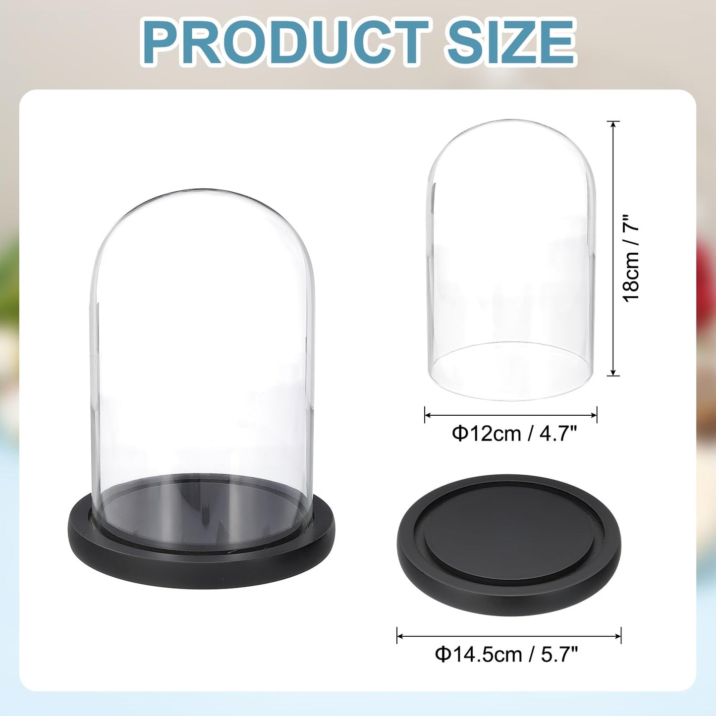 sourcing map Glass Cloche Display Dome, 7" x 4.7" Glass Dome Display Case Wood Base Tabletop Jar Case Decorative Bell Jar for Plant Home Decor Office