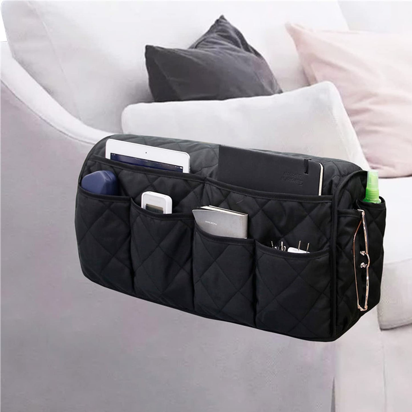 Faxianther Sofa Armrest Organizer Waterproof Couch Arm Rest Storage Bag Magazine Books Remote Control Phone Letter Pockets Holder Caddy Table