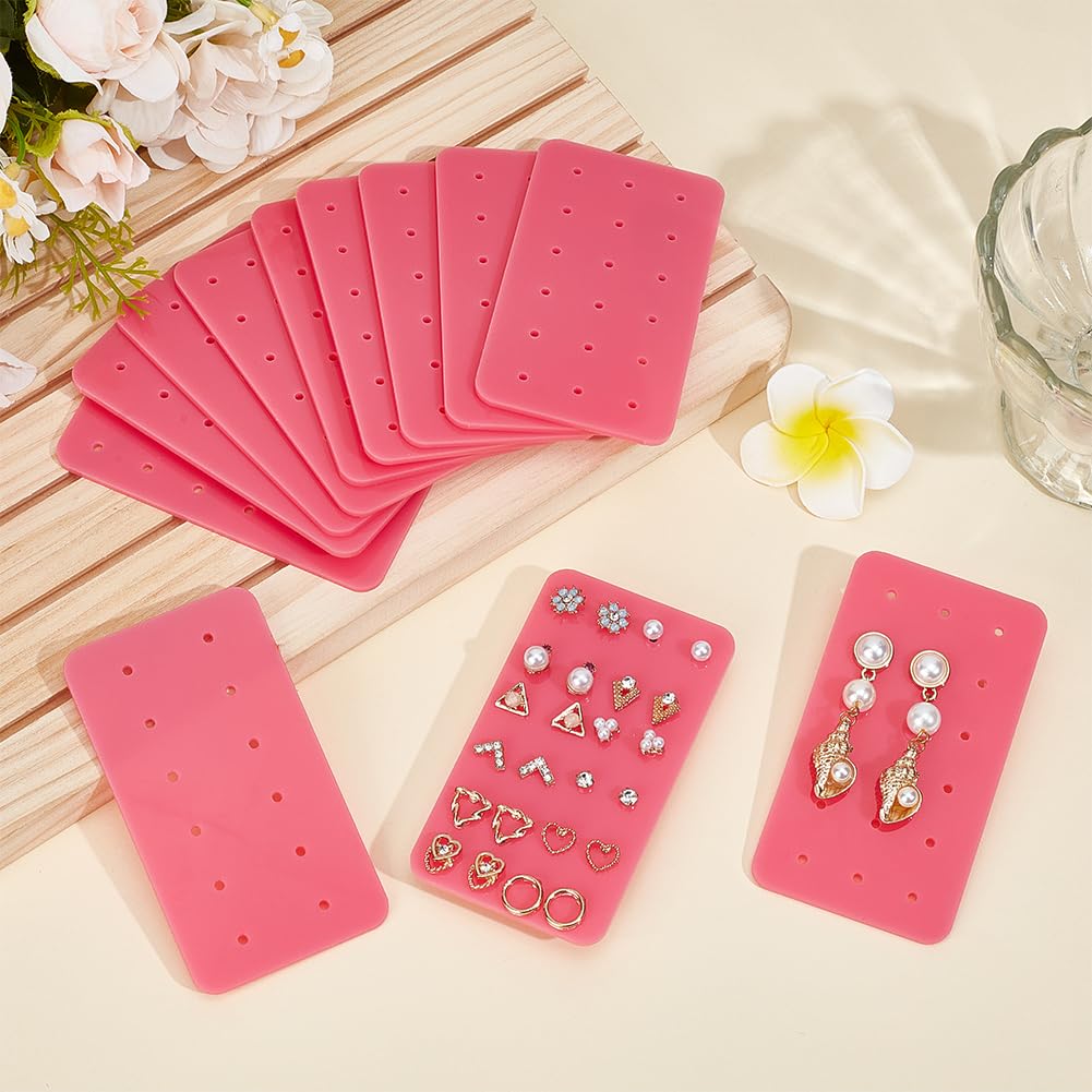 OLYCRAFT 18Pcs Acrylic Earring Display Card Pink Portable Acrylic Earring Organizer with Holes Stud Earrings Storage Holder Rectangle Jewelry Show