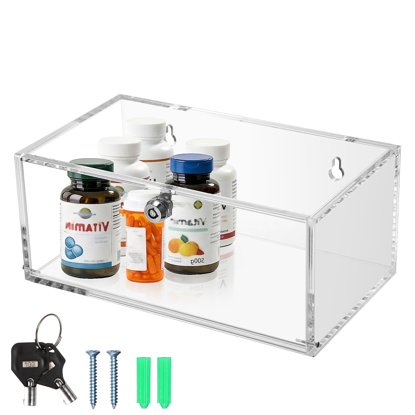 TOLIDA Acrylic Refrigerator Medicine Box with Keys - Clear Wall Mounted/Desktop Medicine Lock Box, Plastic Storage Container for Medical Supplies
