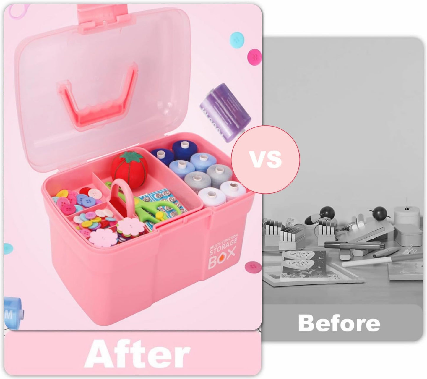 Storage Box with Removable Tray & Lid,Multipurpose Container Small Plastic Art Storage Box with Compartments,Craft Caddy for