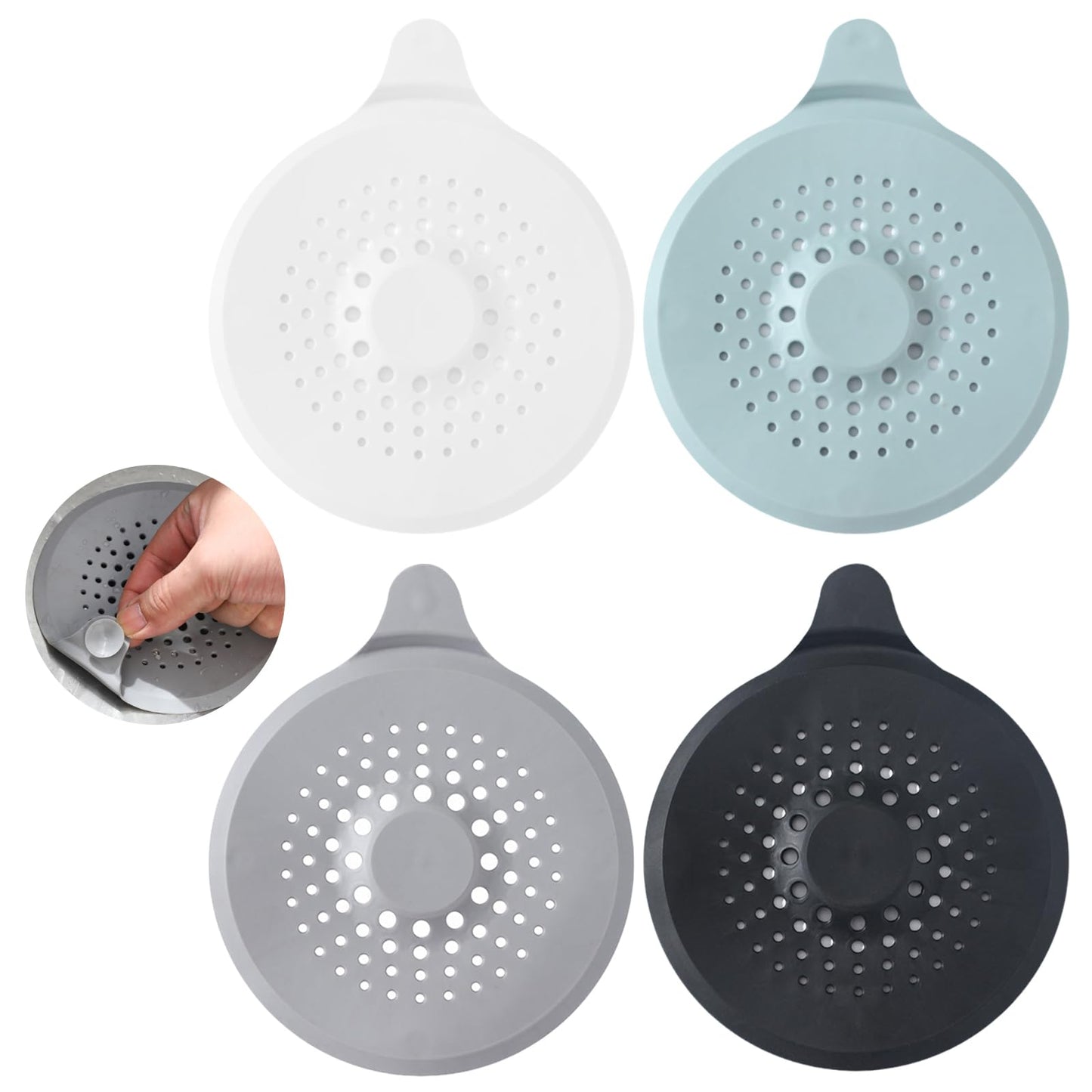 4 Pcs Silicone Drain Protector with Sucker, Shower Drain Covers Hair Catcher Kitchen Sink Food Catcher Bathroom Bath Tub Stopper Strainer Plug Trap