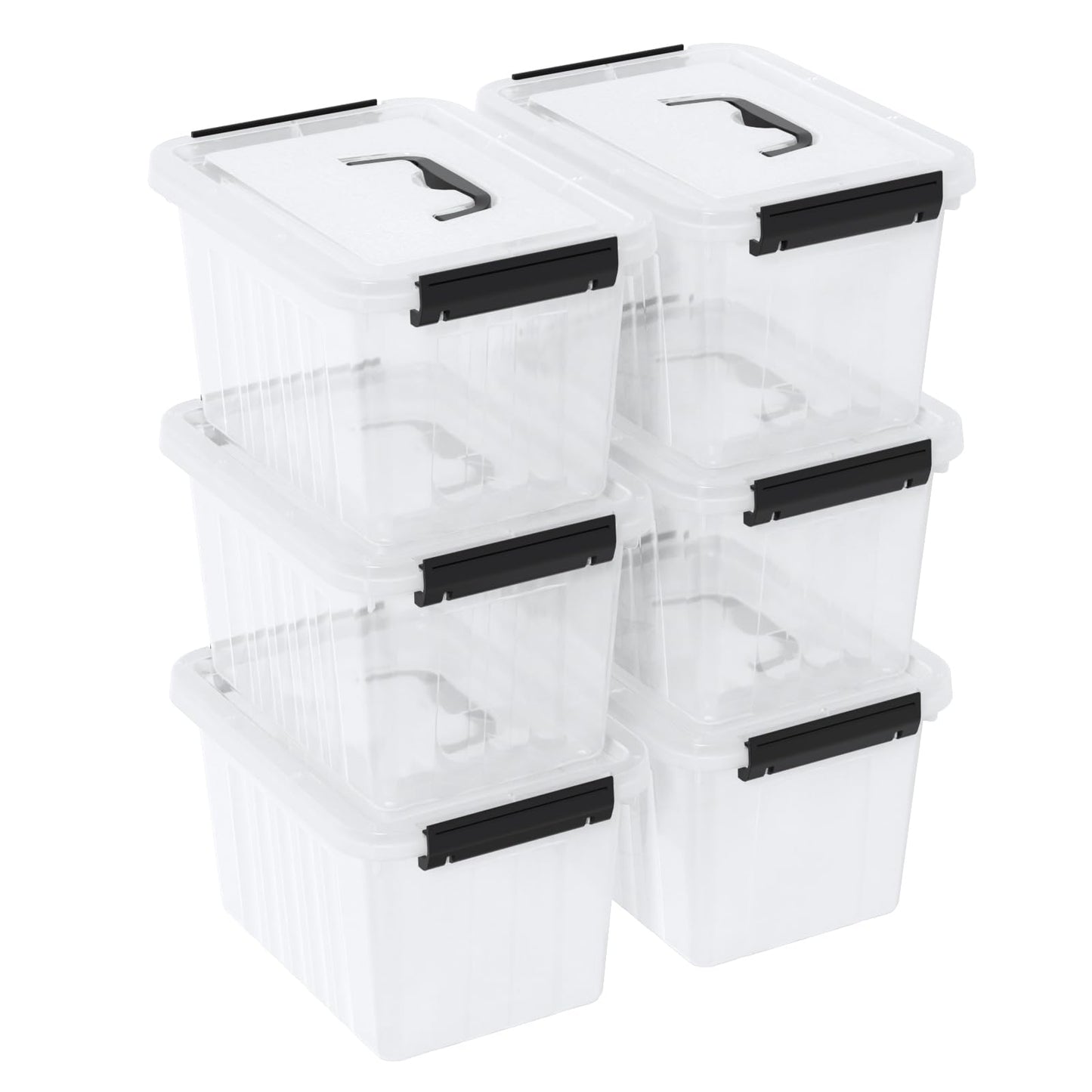 Ordate 6-Pack Clear Plastic Storage Bins with Lids, Plastic Storage Latch Box, 6 L