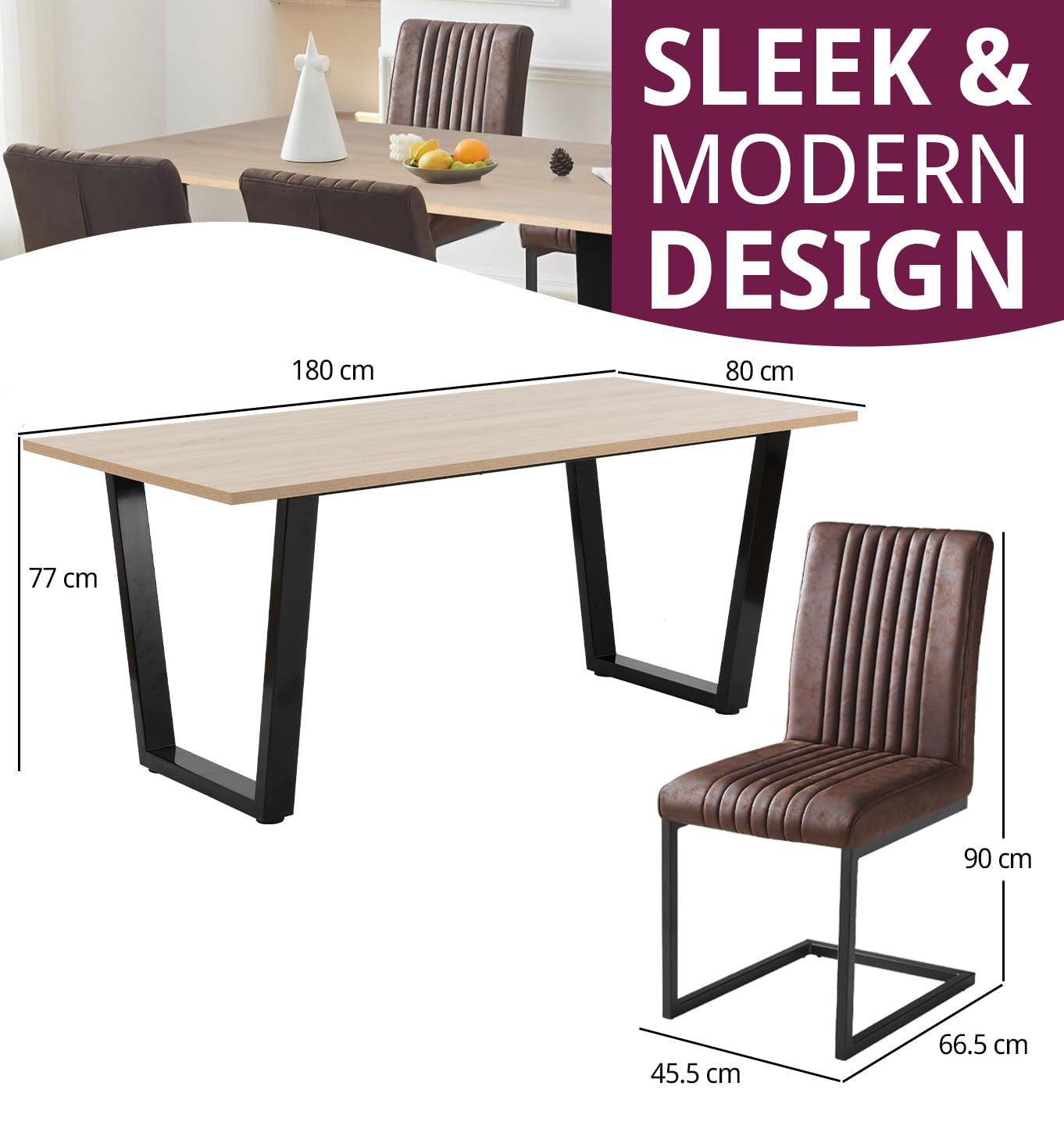 Hallowood Furniture Dudley Modern Industrial Dining Table and Chairs Set 4