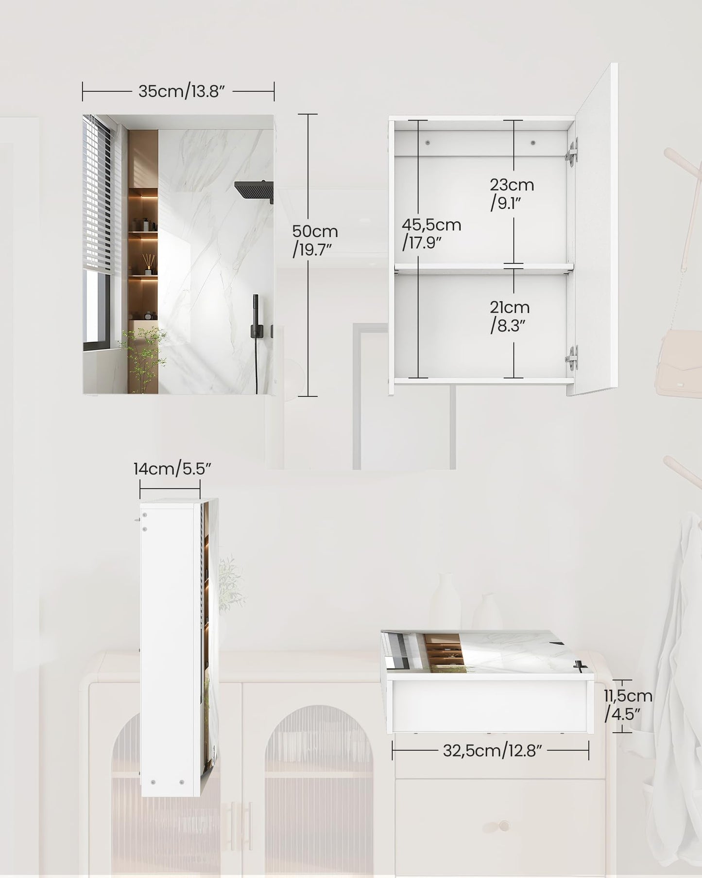 CHOEZON Bathroom Medicine Cabinet, Wall-Mounted Bathroom Vanity with Mirror, Bathroom Medicine Cabinet with Storage Function, Hanging Storage Cabinet