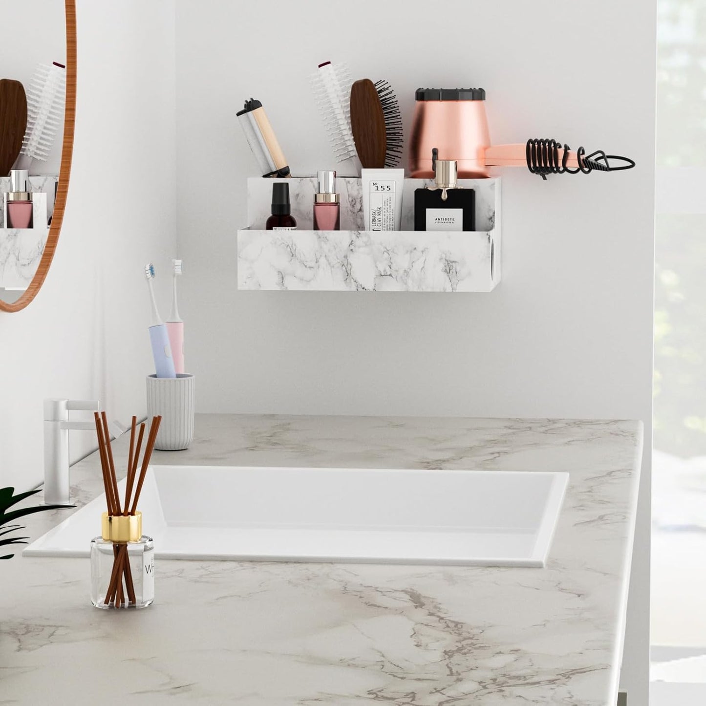 VITVITI Organizer Stand - Hair Dryer & Straightener Holder with 4 Slots, Makeup Storage Tray for Bathroom Vanity, Dressing Table, Kitchen Counter