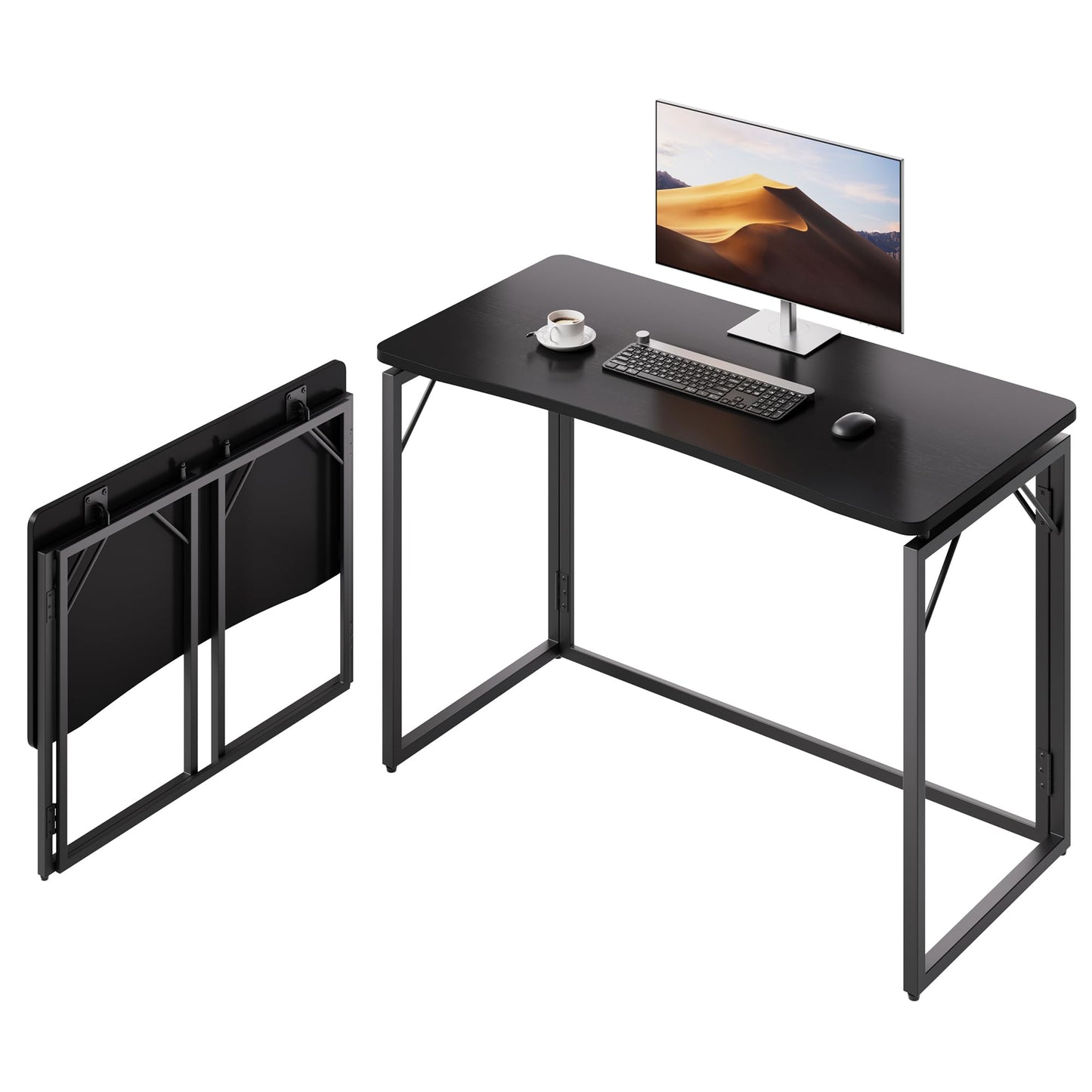 JOYMOOP Black 100 x 50 cm Folding Desk, No Assembly Small Foldable Desk for Home, Office, Wooden Top Folding Computer Desk for Working, Writing