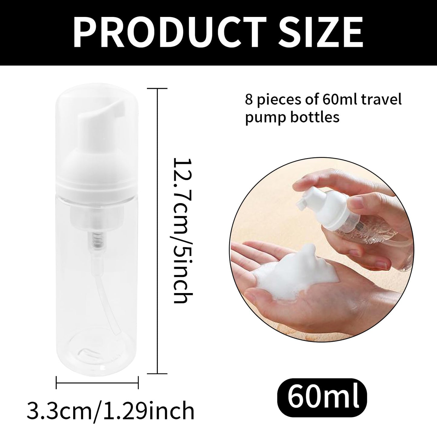 TTQiAnJ 8 Pcs 60ml Foam dispenser bottle,White Travel Empty Plastic Refillable Foam Pump Bottle,for Cleaning,Travel,Makeup