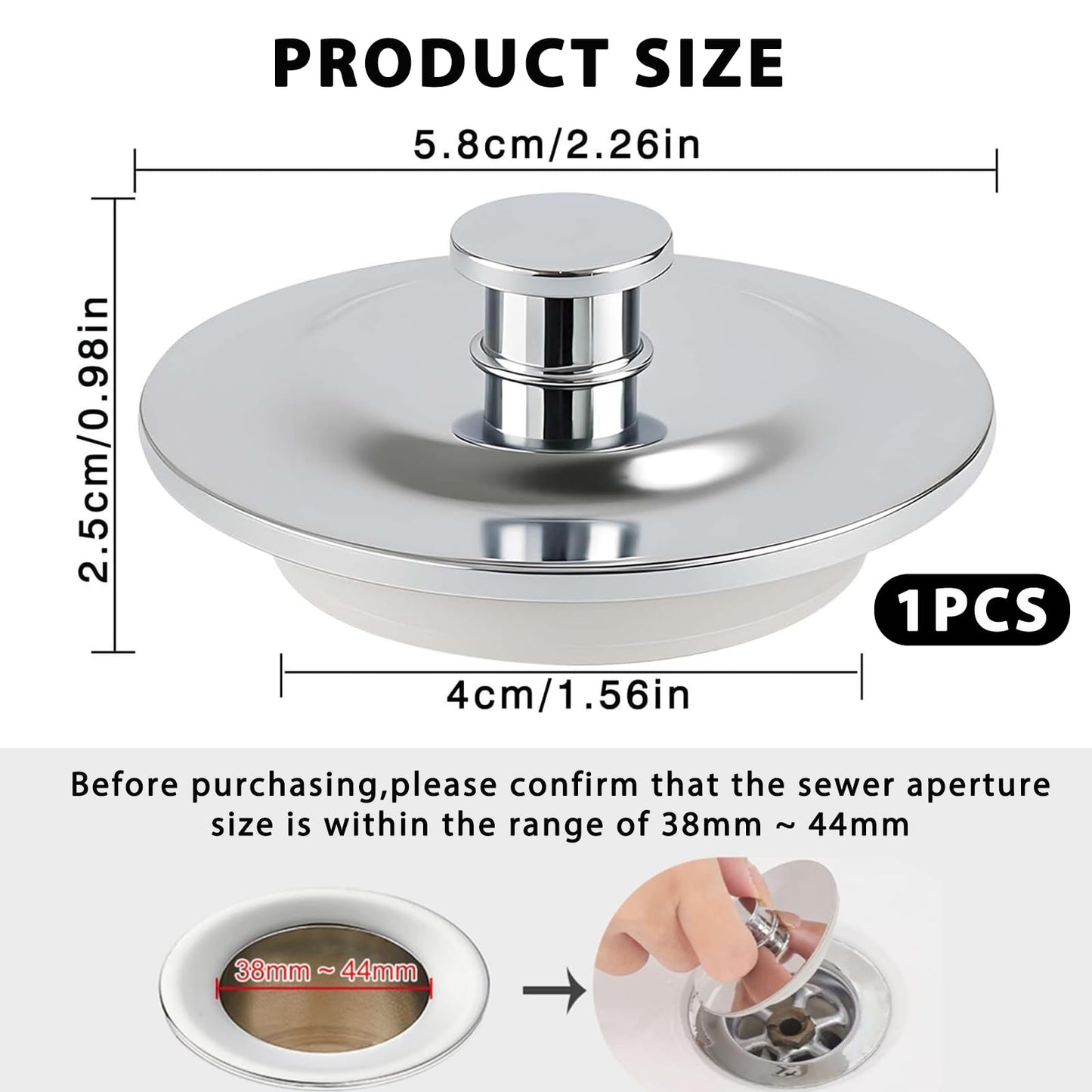 Bath Plug, Universal Bath Plug, 40-45mm, Stainless Steel Sink Stopper, Silicone Drain Plug Replacement For Kitchen, Laundry, RV And Bathroom Sinks