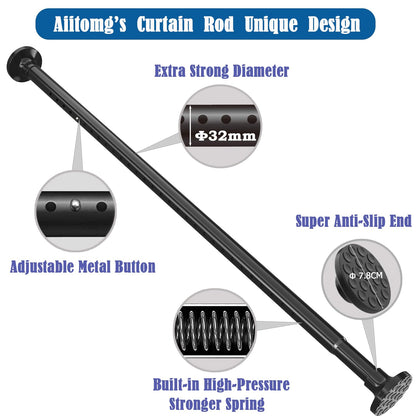 2PCS Curtain Pole No Drill Extendable Shower Curtain Rail Extra Long Shower Rail Anti-Slip Curtain Rod for Living Room,Bedroom