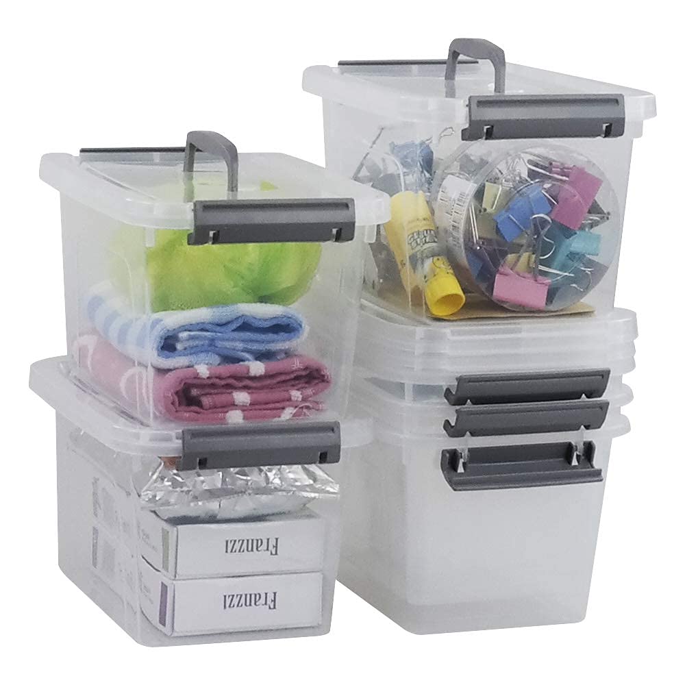 Bringer Set of 6 Clear Plastic Storage Box, 5 L Storage Latch Boxes