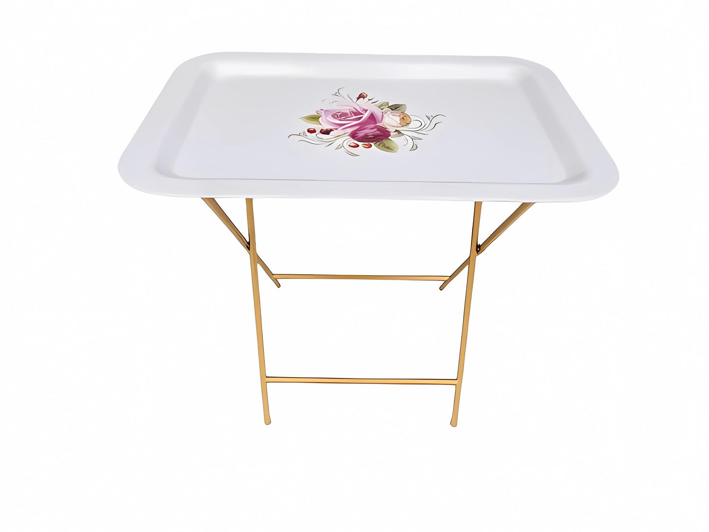 Ruweistar Portable Folding TV Tray Table with Floral Design, Grey Metal Frame, Side Table for Sofa (white)