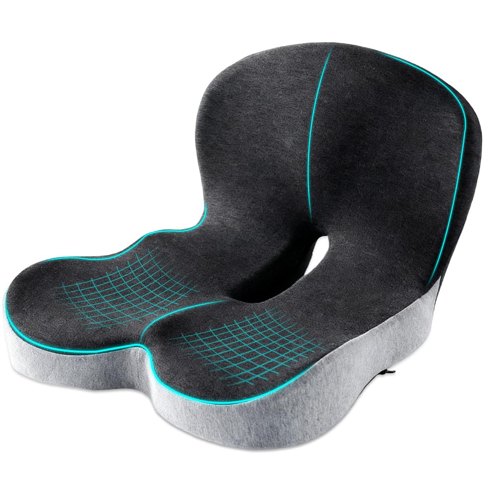 Weciau Memory Foam Seat Cushion, Ergonomic Coccyx Cushion for Tailbone Pain with Non-Slip Base, Detachable Office Chair Cushions for Workers