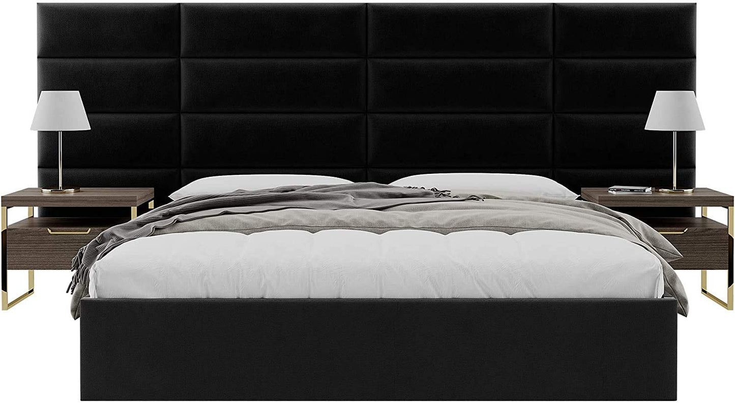VANT Upholstered Headboards - Accent Wall Panels - Packs of 4 - Easy to Install - Single & Double bed Size (91cm Wide, Plush Velvet Black)