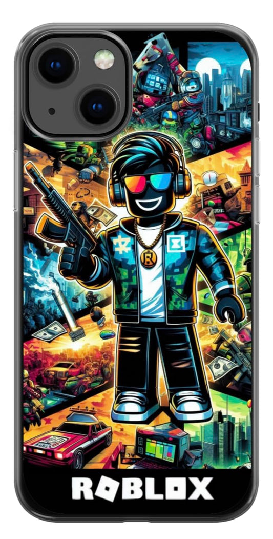 EZB Fun Gaming Theme Ro-blox iPhone Compatible Phone Case | Flexible Shock Absorbent Edges Colourful unique Pop Art Phone Cover | Ro-blox Character