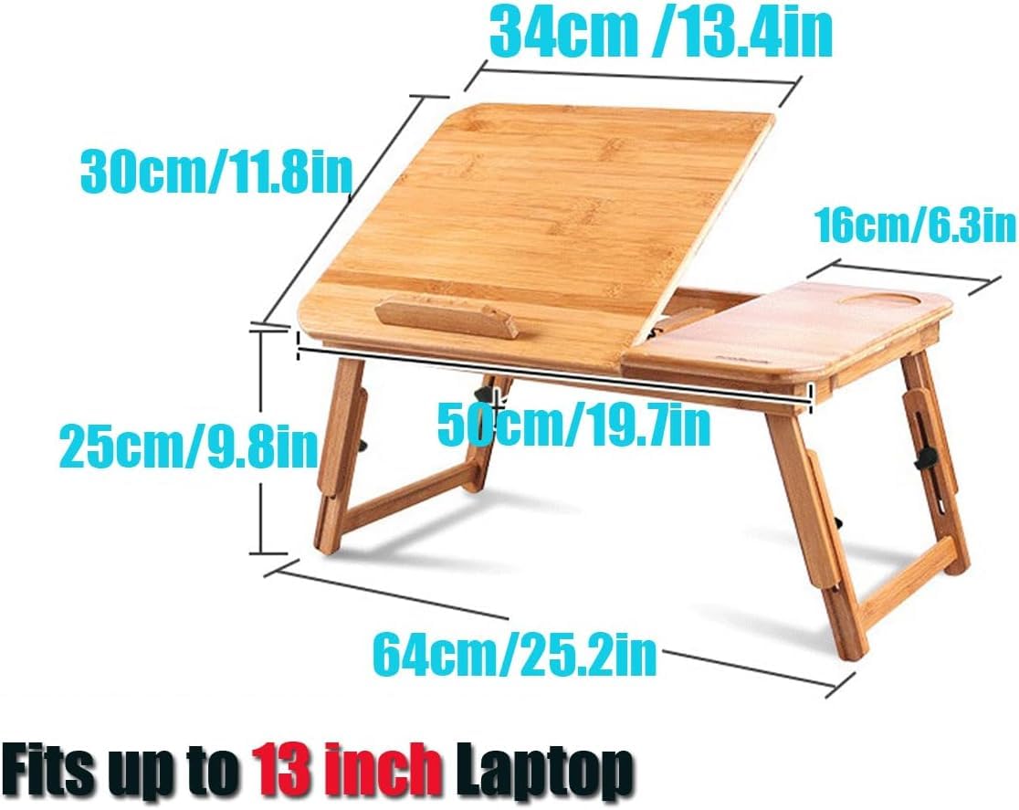 YANGHX Bamboo Laptop Bed Desk Tray Adjustable Stand Bed Portable Bamboo Laptop Table with Drawer