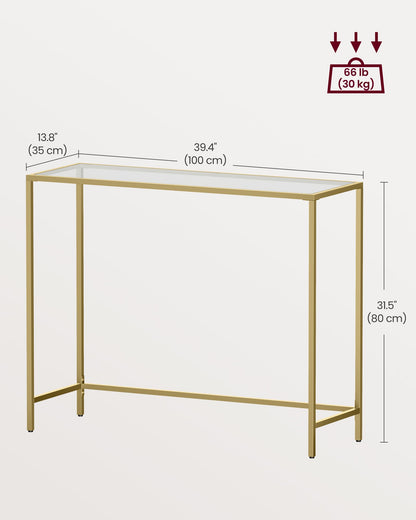 VASAGLE Console Table, Tempered Glass Table Top, Metal Frame, Heavy Duty, Adjustable Legs, for Living Room, Entryway, Hallway, Gold LGT26G