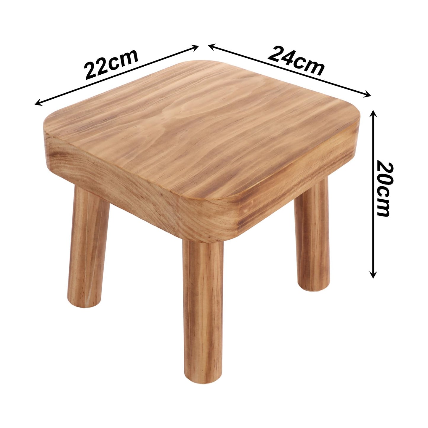 LOLYSIC Small Wooden Stool, Pine Wood Plant Stand 24 x 22 x 20 cm, Mini Square Stool with Removable Legs, Low Wooden Step Stool