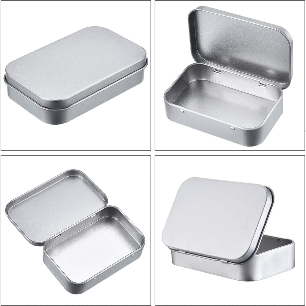 6 Pack Tins Container Metal Rectangular Empty Hinged Tins Box with Lids, Mini Portable Storage Box Small Storage Containers for Home Organizer