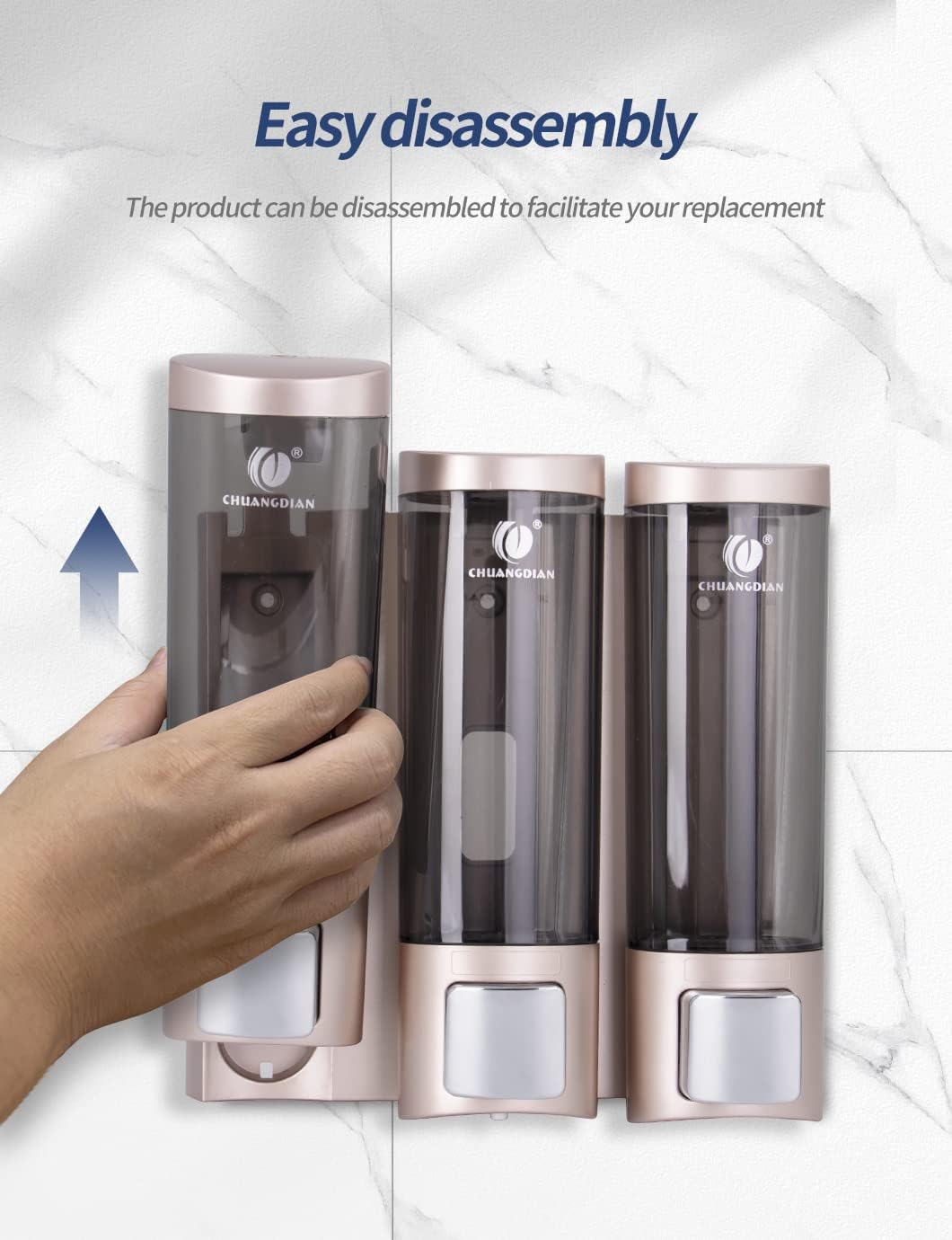Triple 200ML Soap Dispenser Bathroom Wall Mounted Shower Gel Shampoo and Conditioner Dispenser Kitchen Dish Detergent Container Hand Body Wash Liquid