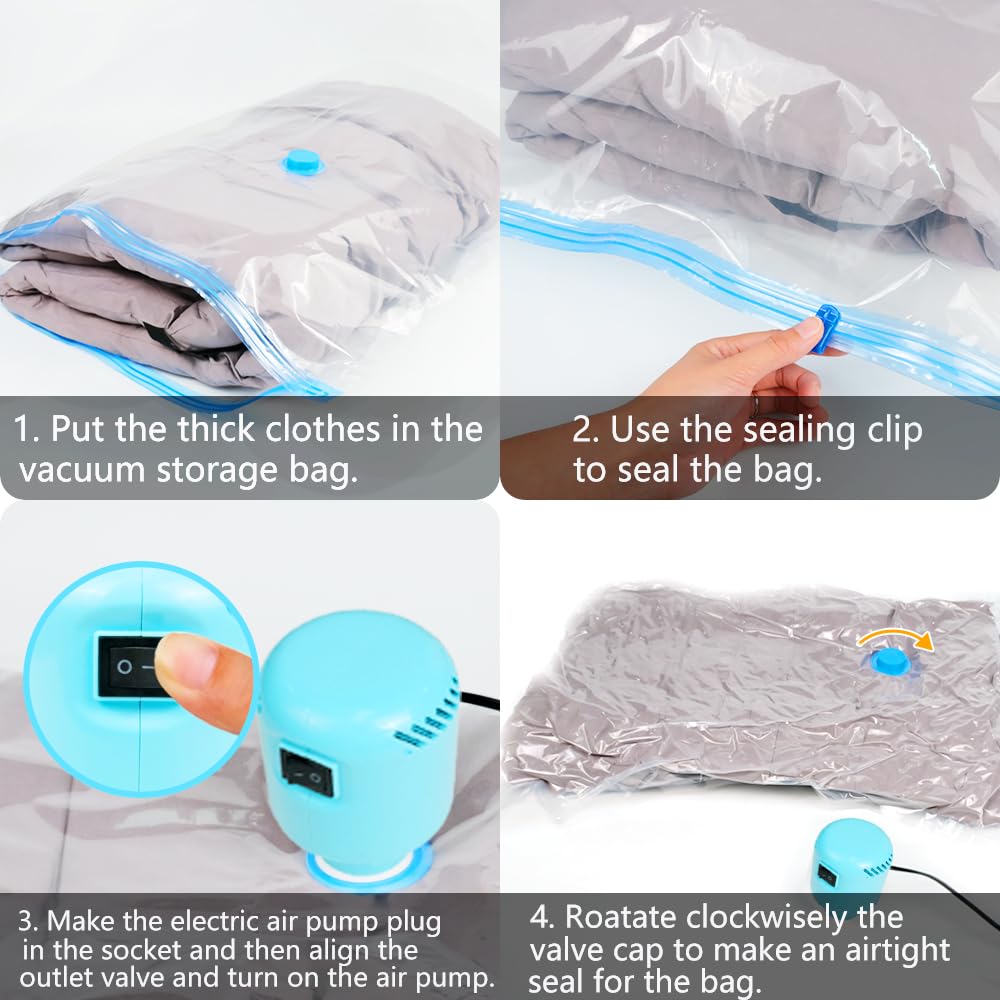 Vacuum Storage Bags 10Pcs with Electric Pump| 2XL+2L+2M+4S Space Saver Bags