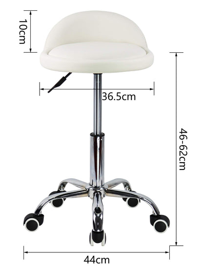 KKTONER PU Leather Round Rolling Stool with Back Rest Height Adjustable Swivel Drafting Work SPA Task Chair with Wheels (White)