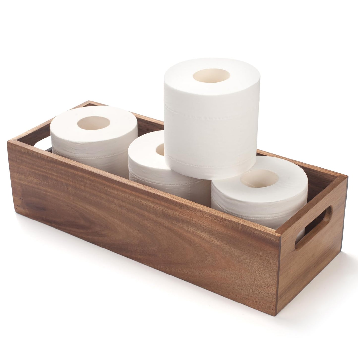 Toilet Tank Basket, Toilet Paper Basket for Back of Toilet Tank Top, Wood Bathroom Storage Basket for Organizing and Decor (38 x 15 x 10 cm)