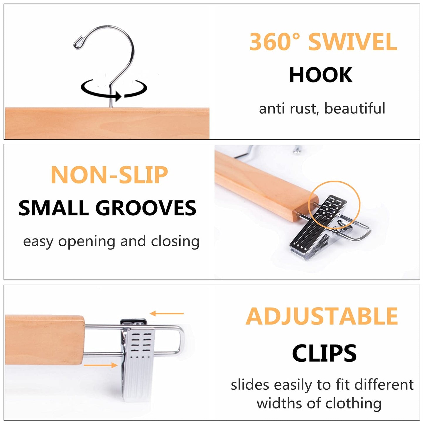 Amber Home 10pcs Wooden Trousers Hangers, Wood Skirts Hangers, Natural