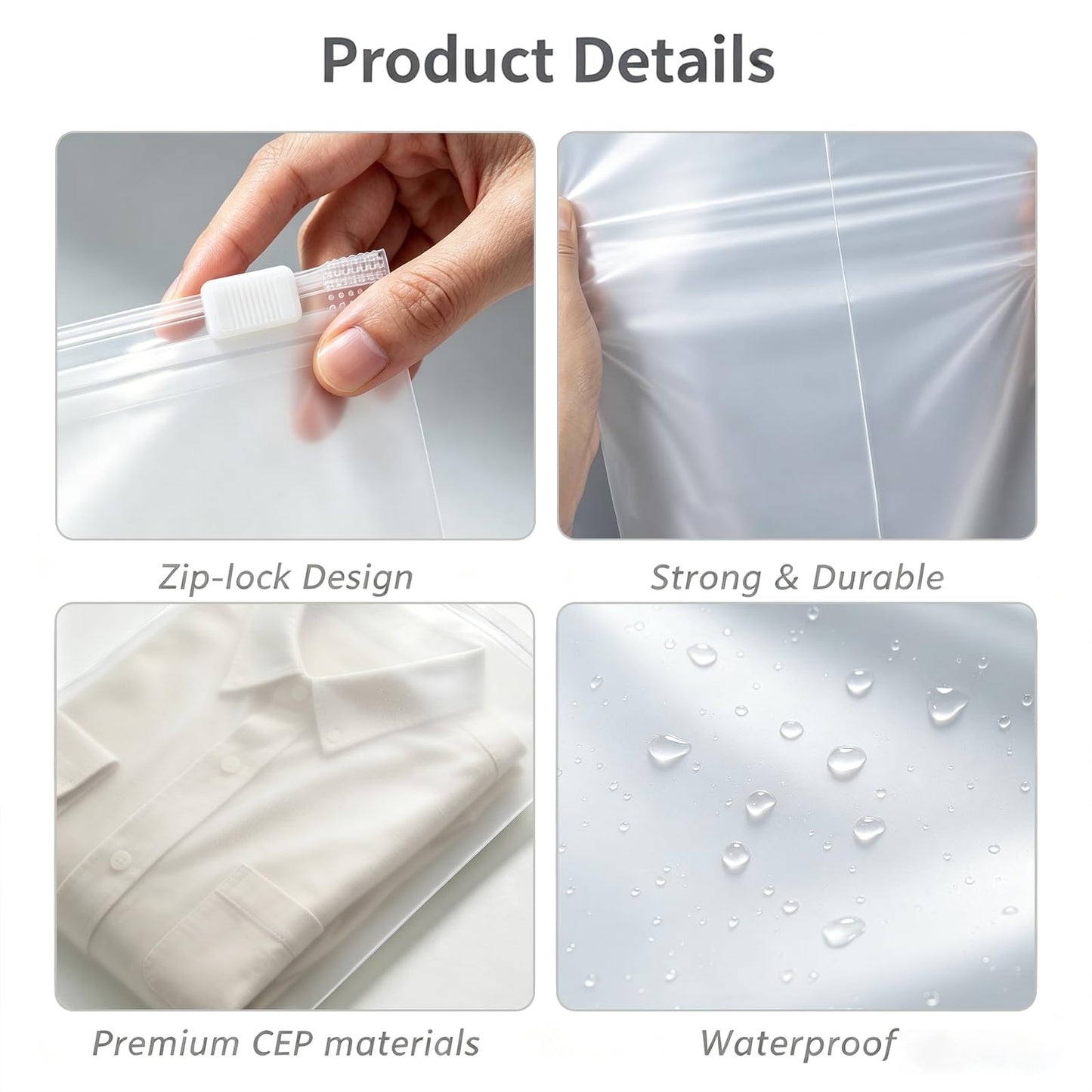 30Pcs Large ZipLock Bags for Clothes, 40x30cm Plastic Travel Bags