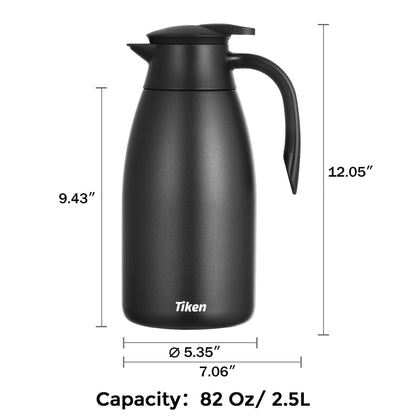 Tiken 2.5L Thermal Coffee Carafe Jug, Stainless Steel Insulated Vacuum Coffee Pot Flask for Tea Hot and Cold Drinks