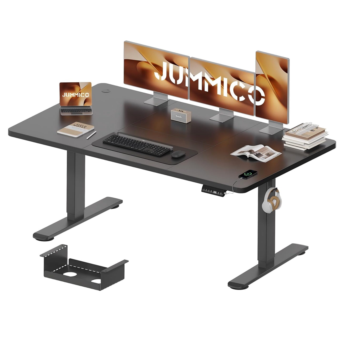 JUMMICO 160 x 80 cm Electric Standing Desk with USB Charging, Sedentary Reminder Height Adjustable Standing Desk, Sit Stand Desk