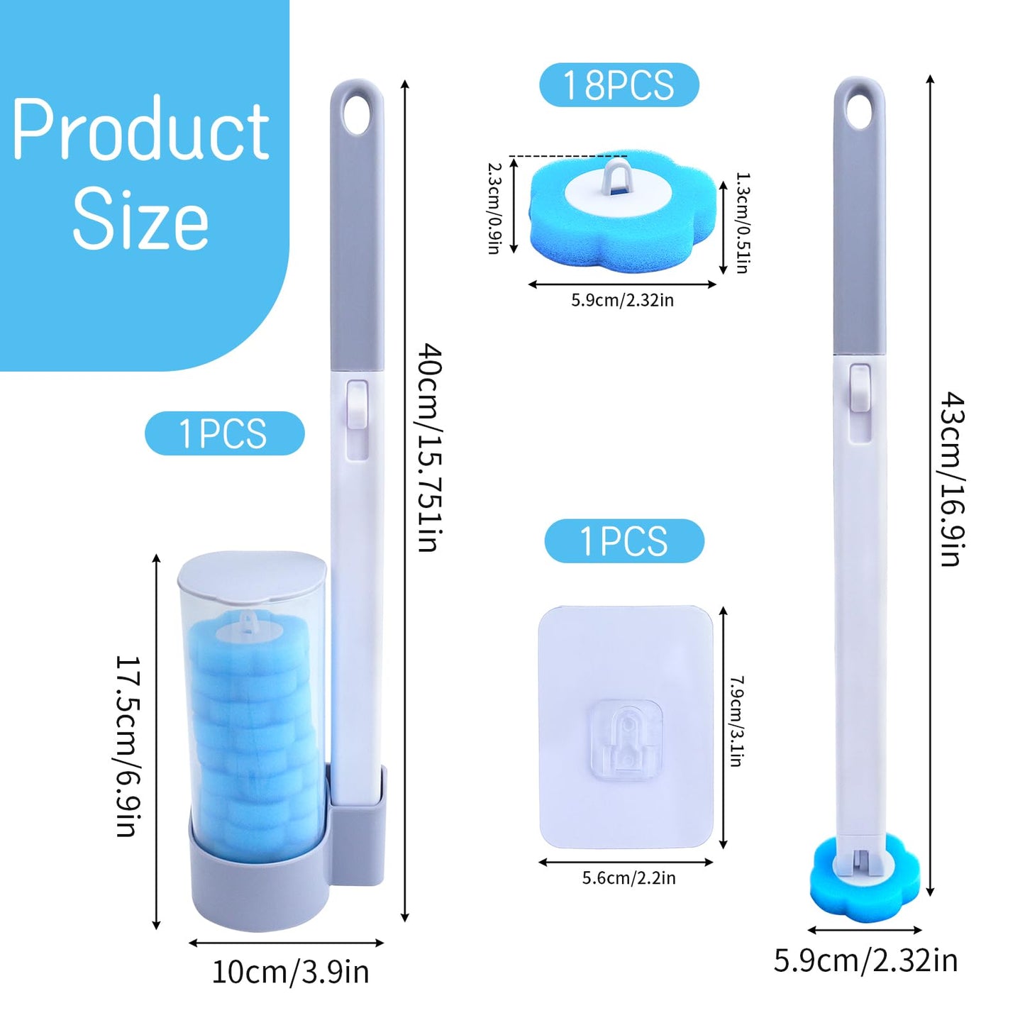 YGNNBC Disposable Toilet Brush, Bowl Toilet Brush with Wall Mounted Holder with 18 Cleaner Refills Limescale Remover Cleaning for Hygienic Bathroom