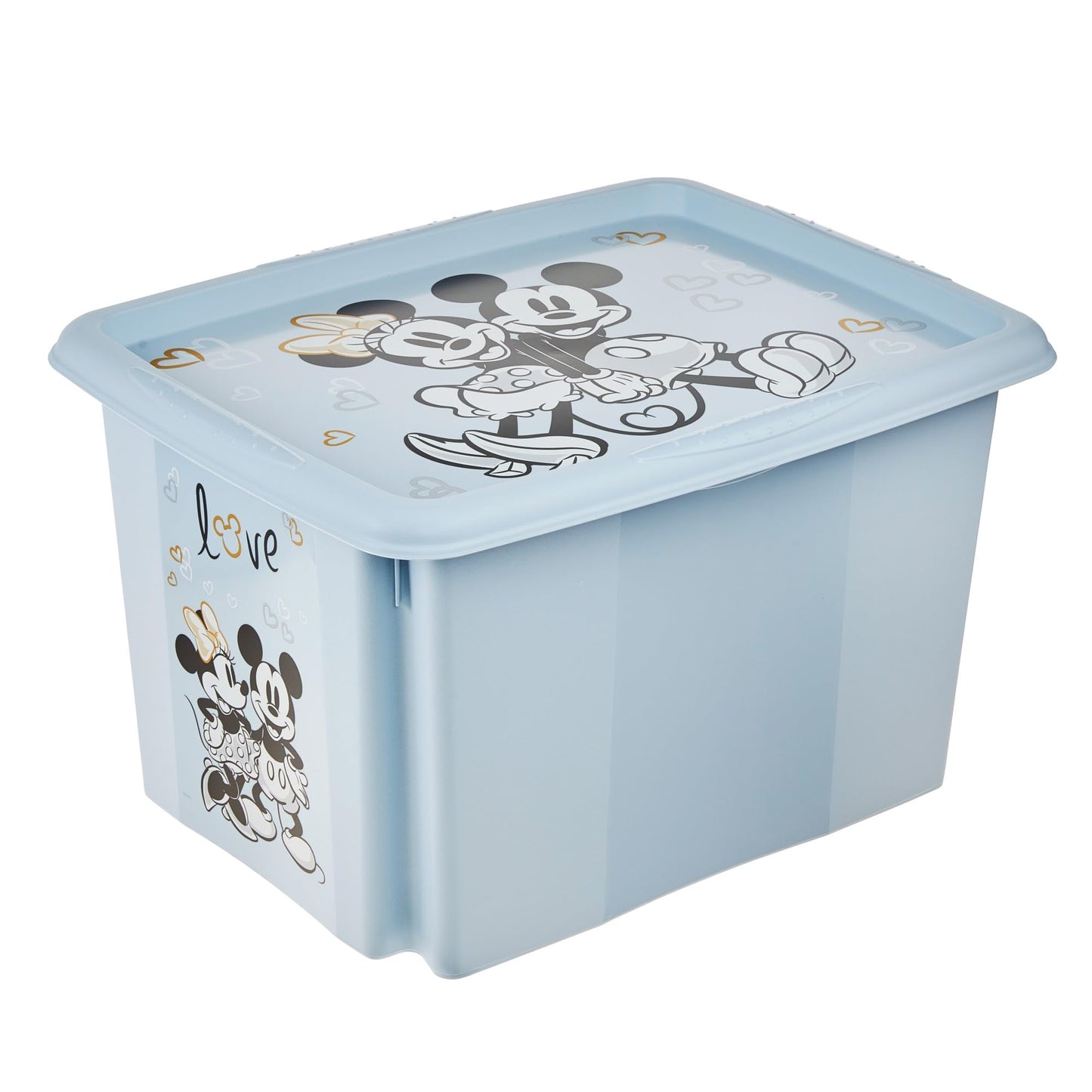 keeeper Karolina 3 x Mickey Storage Box with Lid, Rotating and Stackable, for Children, 30 L, Cloudy Blue