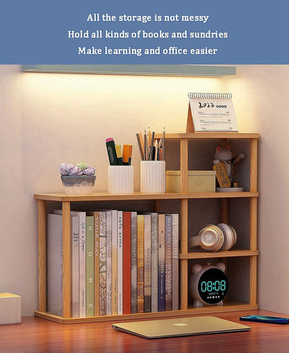 Dreamhousey Desktop Multilayer Bookcase Storage Shelf, Large Capacity Solid Wood Storage Wall on Desk, Student Easy Organising Rack