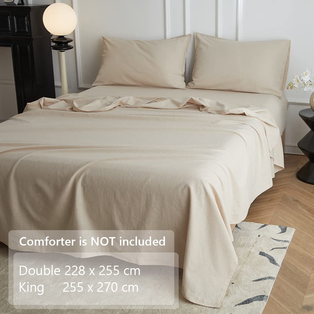 Simple&Opulence King Flat Sheet,55% Linen 45% Cotton Luxury Cool Bed Sheet,Super Soft and Easy Care Flat Top Sheet,255 x 270 cm, Linen/Beige