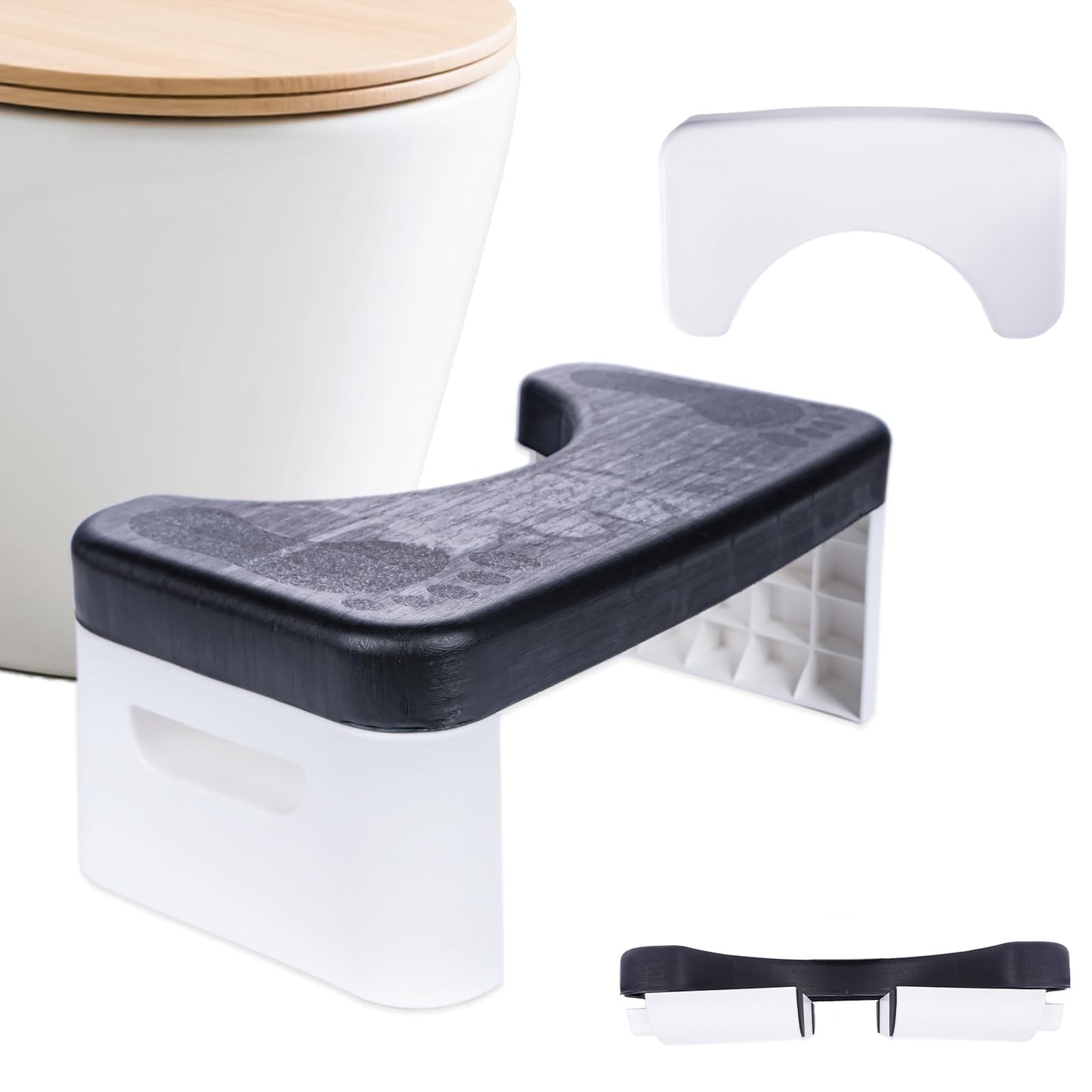 Folding Squatting Toilet Stool | 7 Inch Non-Slip Bathroom Step Stool | Anti Constipation Natural & Comfortable Squat Aid Stool (Black)