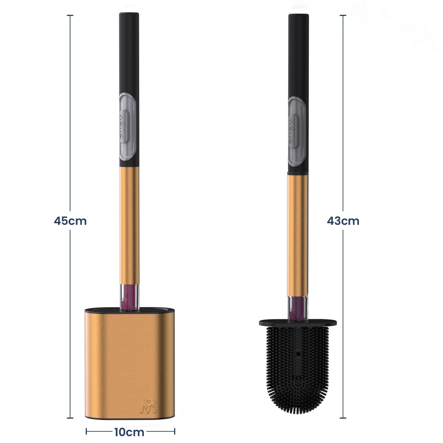 MooStar 1-Pack Silicone Toilet Brush with Holder-Stainless Steel Wall-Mounted & Free-Standing Toilet Brushes and Holders with Quick-Drying Flexible