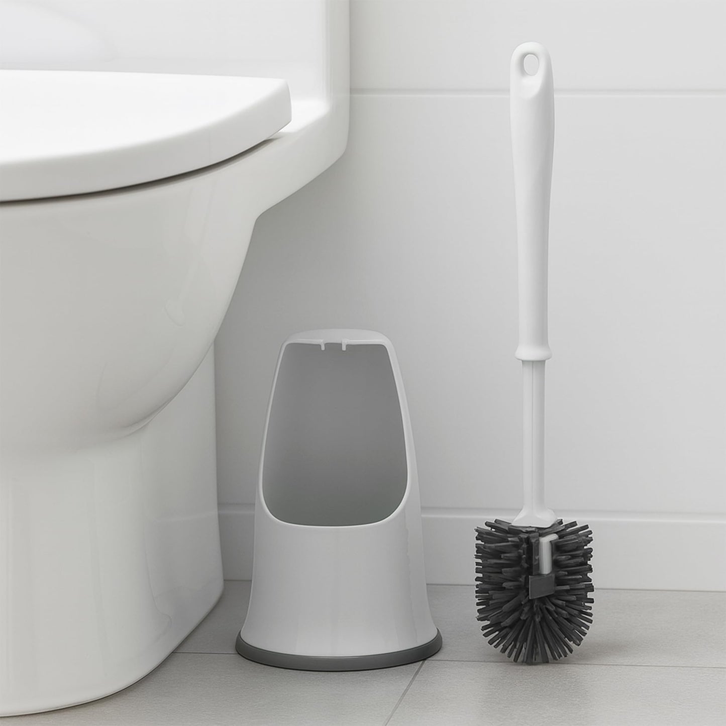 The Home Valet Company Silicone Under-Rim Toilet Brush Set with Holder, Grey