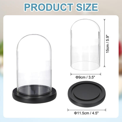 sourcing map Glass Cloche Display Dome, 5.9" x 3.5" Glass Dome Display Case Wood Base Tabletop Jar Case Decorative Bell Jar for Plant Home Decor