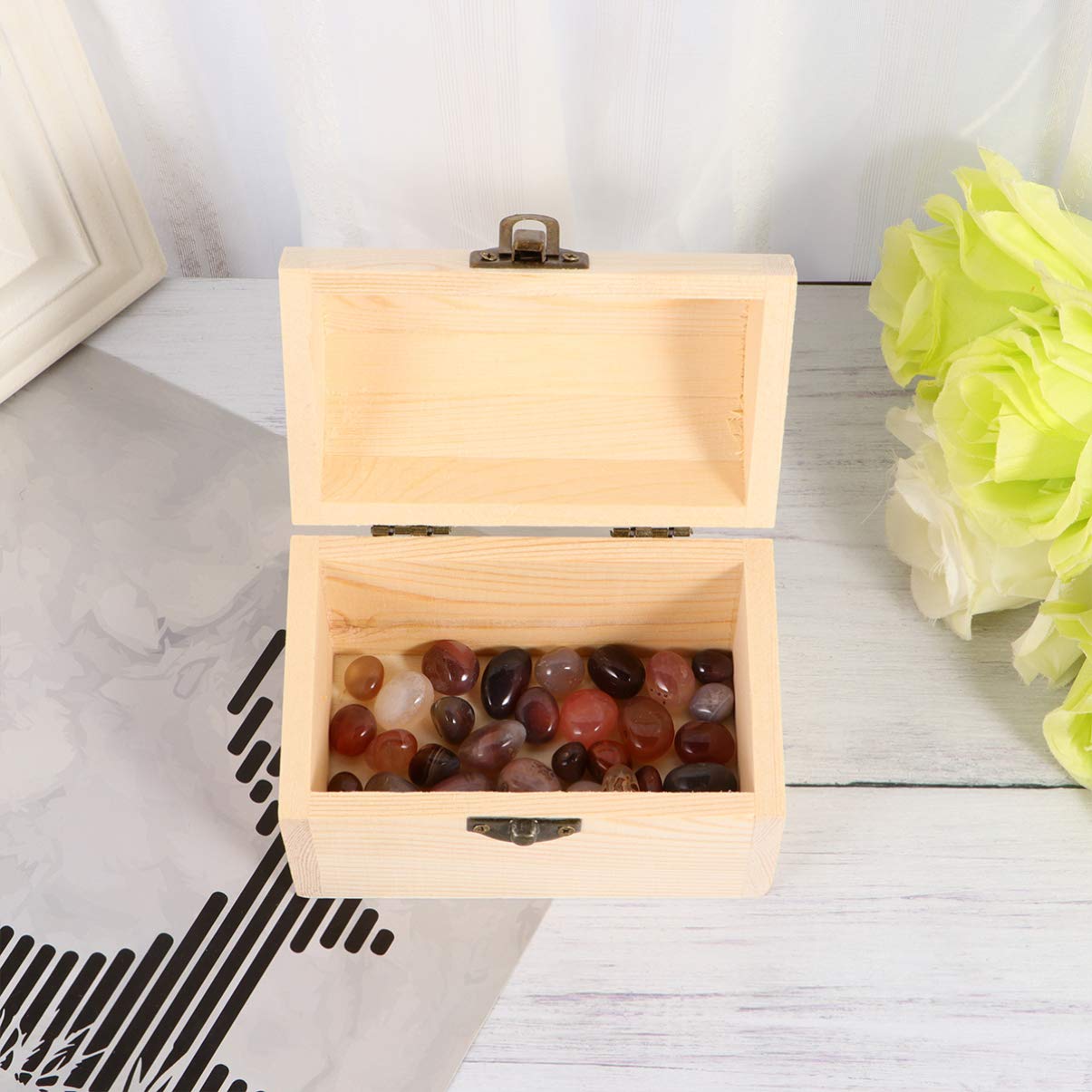 Wooden Storage Chest Unfinished Wood Jewelry Box Wooden Box with Lid and Locking Clasp DIY Craft Storage Case for Jewelry Home Wedding Centerpiece