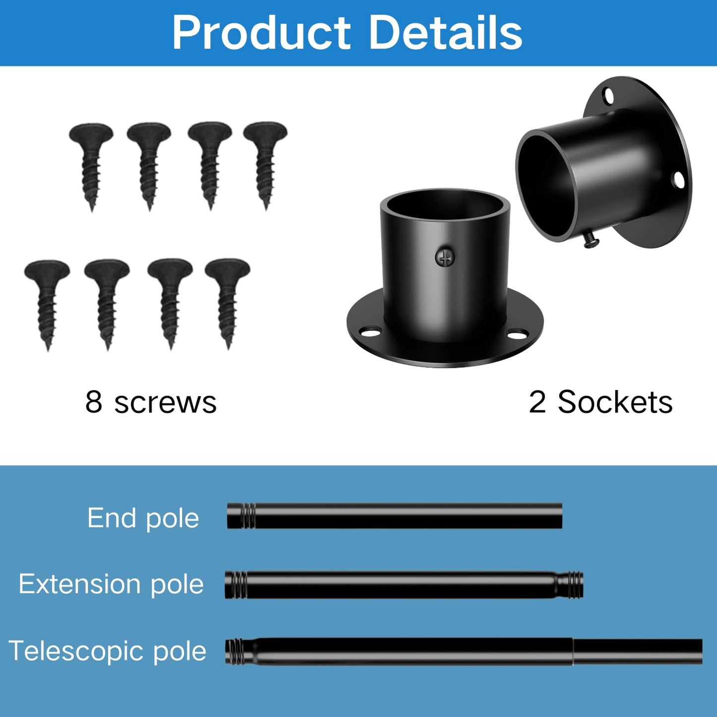 Wardrobe Rail Extendable Clothes Rail Adjustable Wardrobe Rail with Fixing Sockets and Screws for Wardrobe and Cloakroom, White