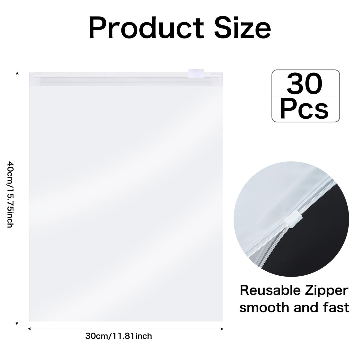 30Pcs Large ZipLock Bags for Clothes, 40x30cm Plastic Travel Bags, Reusable hospital bag organiser pouches